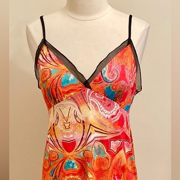 Nicole by Nicole Miller Red Pink Print Black Mesh Sleeveless Nightgown Size M - Picture 2 of 10